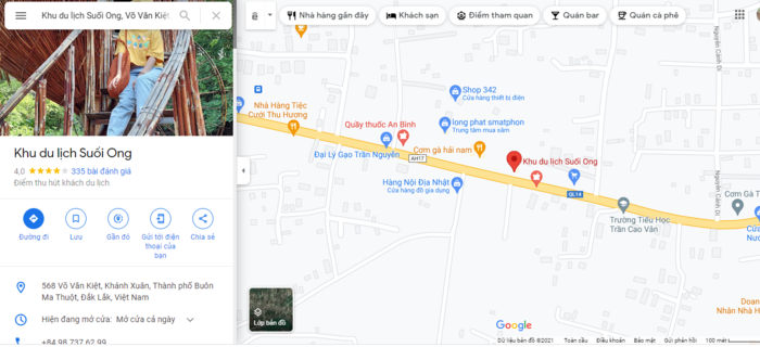Bản đồ hướng dẫn di chuyển đến khu du lịch Suối Ong Đắk Lắk