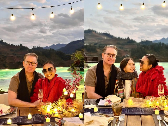 Gia đình nhỏ hạnh phúc bên bữa tối lãng mạn dưới ánh nến