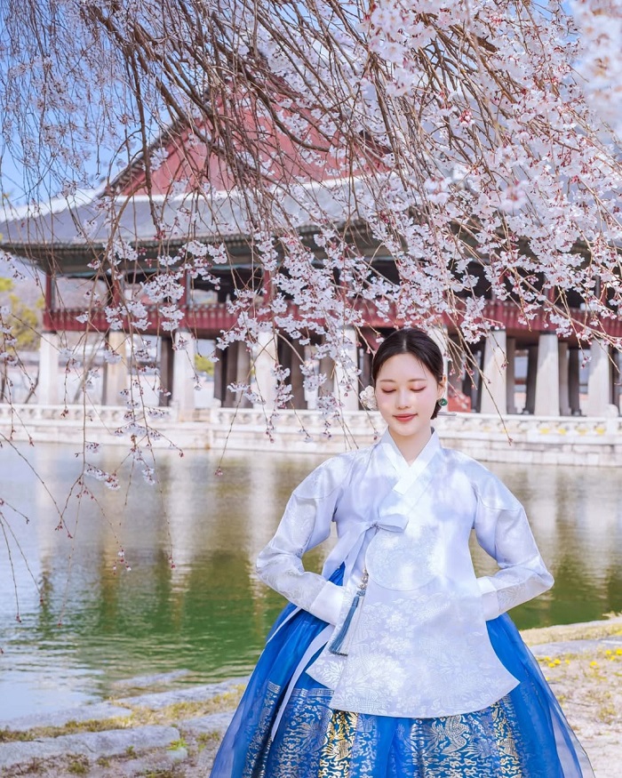 Mùa xuân Hàn Quốc nên đi đâu, diện hanbok chụp ảnh trong Cung điện Gyeongbokgung