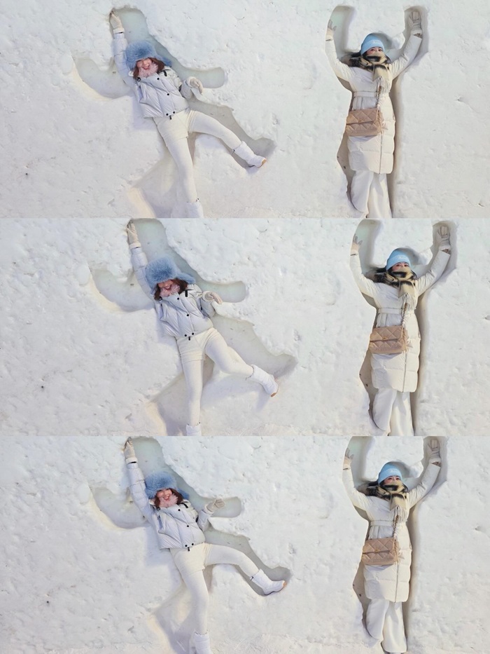 Chi Pu và Hot girl Sun HT cùng tạo dáng dưới nền tuyết trắng. Ảnh: FBNV