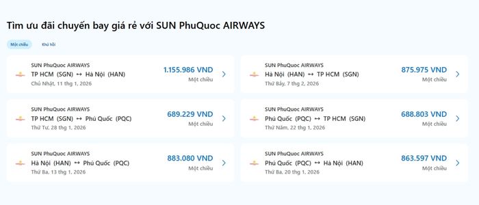 Cách chọn hạng vé của SUN PhuQuoc Airways