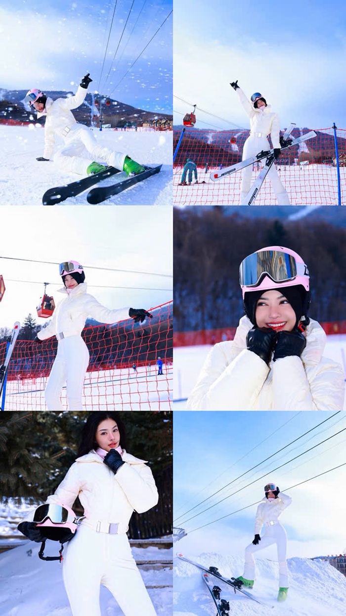 Á hậu Kiều Loan trượt tuyết tại Yabuli