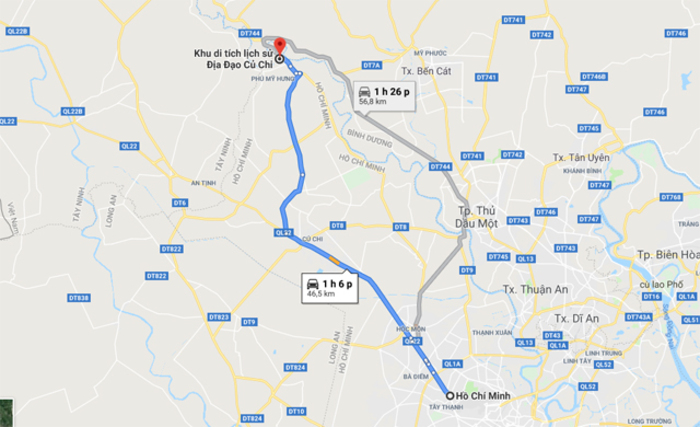Bản đồ hướng dẫn di chuyển đến trường bắn Củ Chi TP HCM