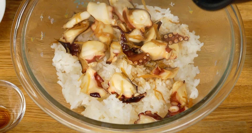 Cẩm nang du lịch Hyogo gợi ý cơm bạch tuộc Takomeshi