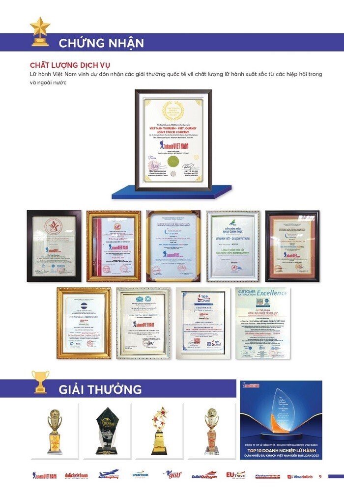 Chứng nhận và Giải thưởng danh giá của Lữ hành Việt Nam
