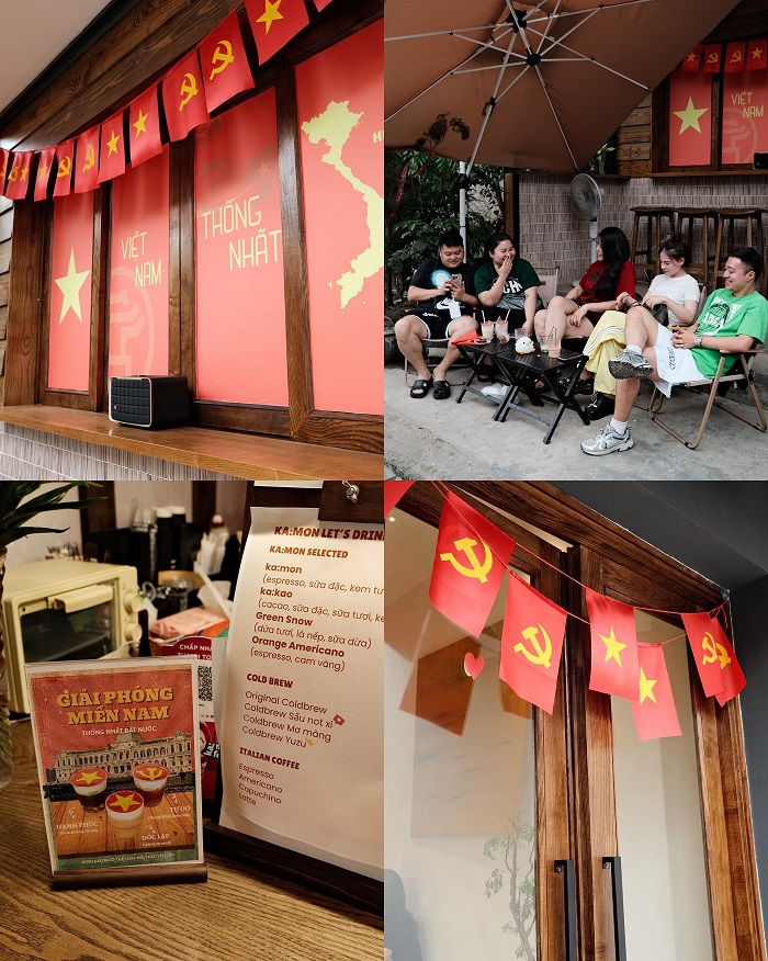 Những hình ảnh đẹp lung linh tại quán cà phê trang trí cờ đỏ sao vàng ở Hà Nội