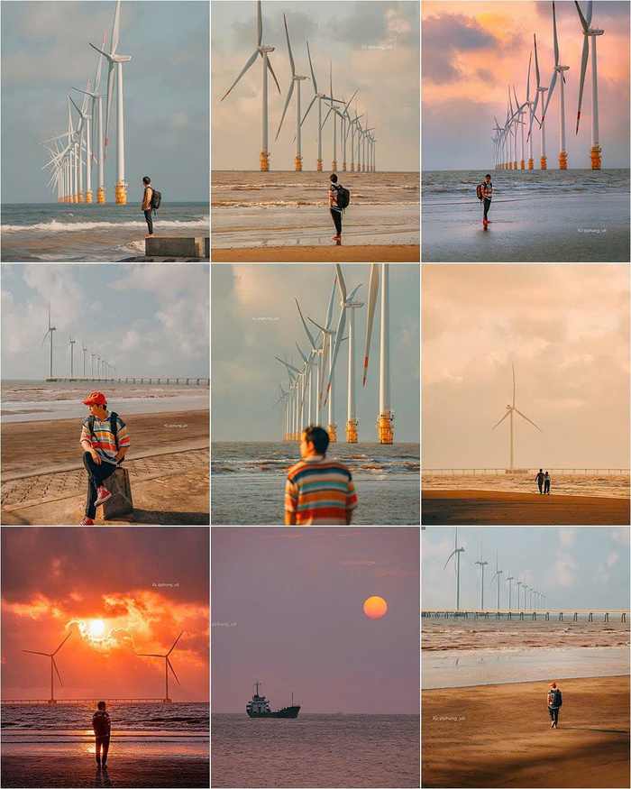 Điện gió Duyên Hải Trà Vinh vào lúc hoàng hôn thu hút nhiều người đến sống ảo