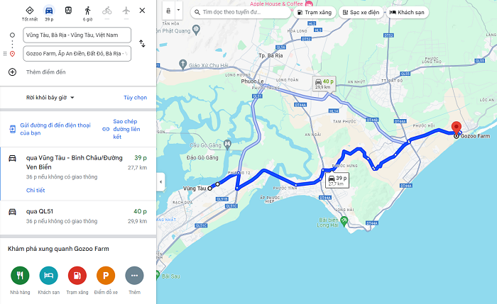Bản đồ di chuyển đến Gozoo Farm Đất Đỏ Vũng Tàu