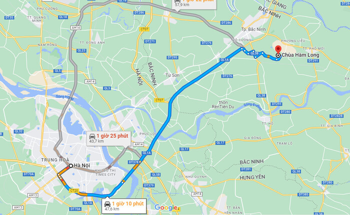 Bản đồ hướng dẫn đi đến chùa Hàm Long Bắc Ninh