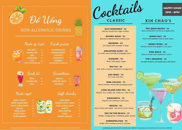 Menu đồ uống của Xin chào Restaurant Cafe & BarMenu đồ uống của Xin chào Restaurant Cafe & Bar