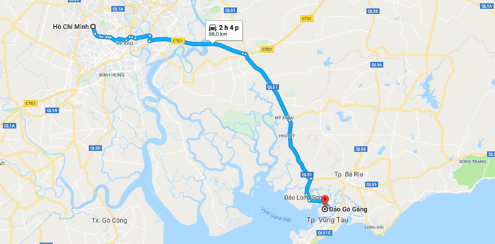 lộ trình di chuyển đến đảo Gò Găng Vũng Tàu