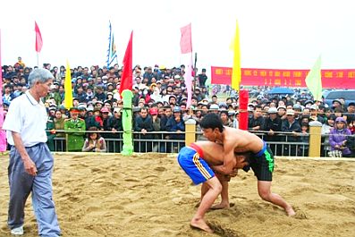 Đ&ocirc;ng đảo du kh&aacute;ch tham dự lễ hội vật l&agrave;ng S&igrave;nh 