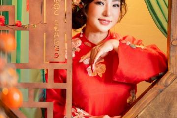 Danh hài Thúy Nga diện áo dài rực rỡ đón Xuân trên đất Mỹ