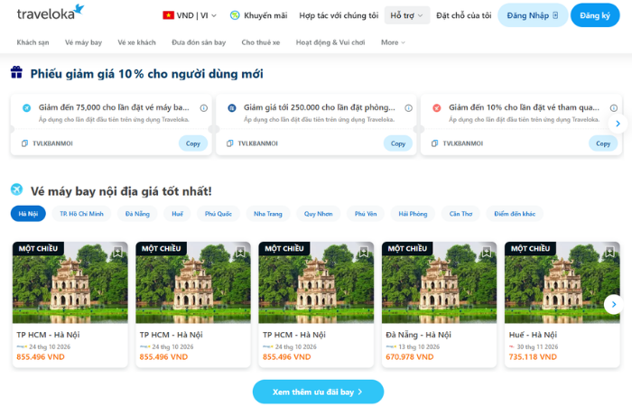Bí quyết săn vé máy bay Vietnam Airlines giá rẻ trên Traveloka